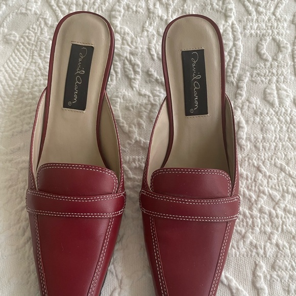 David Aaron Keper Red Leather Mules Heels Shoes Size 7 - Picture 8 of 8